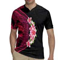 Hawaiian Tropical Plumeria Art Polynesian Tattoo Rugby Jersey Black and Bright Pink Color LT03 - Polynesian Pride
