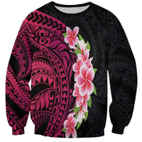 Hawaiian Tropical Plumeria Art Polynesian Tattoo Sweatshirt Black and Bright Pink Color LT03 Unisex Pink - Polynesian Pride