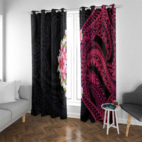 Hawaiian Tropical Plumeria Art Polynesian Tattoo Window Curtain Black and Bright Pink Color LT03 With Grommets Pink - Polynesian Pride