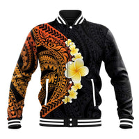 Hawaiian Tropical Plumeria Art Polynesian Tattoo Baseball Jacket Black and Autumn Color Theme LT03 Unisex Orange - Polynesian Pride