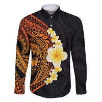Hawaiian Tropical Plumeria Art Polynesian Tattoo Family Matching Mermaid Dress and Hawaiian Shirt Black and Autumn Color Theme