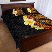 Hawaiian Tropical Plumeria Art Polynesian Tattoo Quilt Bed Set Black and Autumn Color Theme