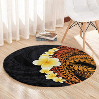 Hawaiian Tropical Plumeria Art Polynesian Tattoo Round Carpet Black and Autumn Color Theme