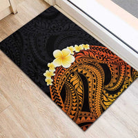 Hawaiian Tropical Plumeria Art Polynesian Tattoo Rubber Doormat Black and Autumn Color Theme LT03 - Polynesian Pride