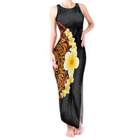 Hawaiian Tropical Plumeria Art Polynesian Tattoo Tank Maxi Dress Black and Autumn Color Theme LT03 Women Orange - Polynesian Pride
