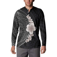Hawaiian Tropical Plumeria Art Polynesian Tattoo Button Sweatshirt Grayscale Color LT03 - Polynesian Pride
