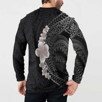Hawaiian Tropical Plumeria Art Polynesian Tattoo Button Sweatshirt Grayscale Color LT03 - Polynesian Pride