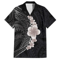 Hawaiian Tropical Plumeria Art Polynesian Tattoo Family Matching Off Shoulder Maxi Dress and Hawaiian Shirt Grayscale Color LT03 Dad's Shirt - Short Sleeve Black - Polynesian Pride
