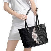 Hawaiian Tropical Plumeria Art Polynesian Tattoo Leather Tote Bag Grayscale Color LT03 - Polynesian Pride