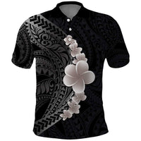 Hawaiian Tropical Plumeria Art Polynesian Tattoo Polo Shirt Grayscale Color LT03 Black - Polynesian Pride