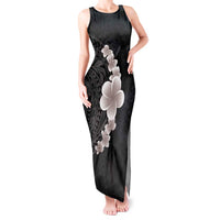 Hawaiian Tropical Plumeria Art Polynesian Tattoo Tank Maxi Dress Grayscale Color LT03 Women Black - Polynesian Pride