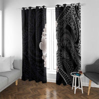 Hawaiian Tropical Plumeria Art Polynesian Tattoo Window Curtain Grayscale Color LT03 With Grommets Black - Polynesian Pride