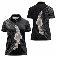 Hawaiian Tropical Plumeria Art Polynesian Tattoo Women Polo Shirt Grayscale Color