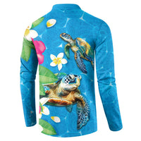 Hawaiian Tropical Flower and Honu Under Blue Water Button Sweatshirt LT03 - Polynesian Pride