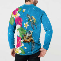 Hawaiian Tropical Flower and Honu Under Blue Water Button Sweatshirt LT03 - Polynesian Pride