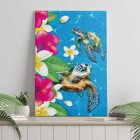 Hawaiian Tropical Flower and Honu Under Blue Water Canvas Wall Art LT03 - Polynesian Pride