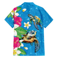 Hawaiian Tropical Flower and Honu Under Blue Water Family Matching Short Sleeve Bodycon Dress and Hawaiian Shirt LT03 - Polynesian Pride