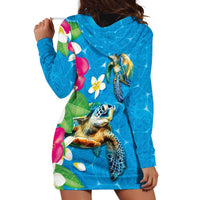 Hawaiian Tropical Flower and Honu Under Blue Water Hoodie Dress LT03 - Polynesian Pride
