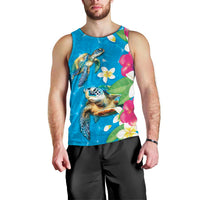 Hawaiian Tropical Flower and Honu Under Blue Water Men Tank Top LT03 - Polynesian Pride