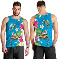 Hawaiian Tropical Flower and Honu Under Blue Water Men Tank Top LT03 - Polynesian Pride