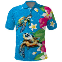 Hawaiian Tropical Flower and Honu Under Blue Water Polo Shirt