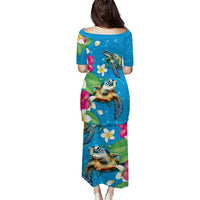 Hawaiian Tropical Flower and Honu Under Blue Water Puletasi LT03 - Polynesian Pride