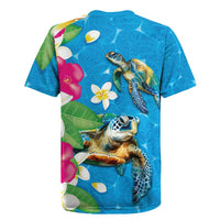 Hawaiian Tropical Flower and Honu Under Blue Water Rugby Jersey LT03 - Polynesian Pride