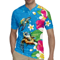 Hawaiian Tropical Flower and Honu Under Blue Water Rugby Jersey LT03 - Polynesian Pride