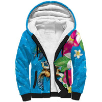 Hawaiian Tropical Flower and Honu Under Blue Water Sherpa Hoodie LT03 Unisex Blue - Polynesian Pride