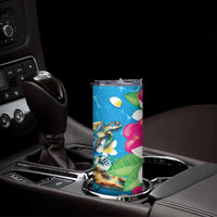 Hawaiian Tropical Flower and Honu Under Blue Water Skinny Tumbler