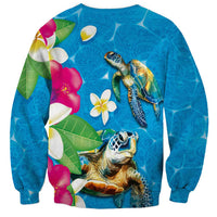 Hawaiian Tropical Flower and Honu Under Blue Water Sweatshirt LT03 - Polynesian Pride