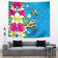 Hawaiian Tropical Flower and Honu Under Blue Water Tapestry LT03 Blue - Polynesian Pride