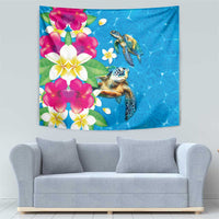 Hawaiian Tropical Flower and Honu Under Blue Water Tapestry LT03 - Polynesian Pride