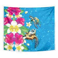 Hawaiian Tropical Flower and Honu Under Blue Water Tapestry LT03 - Polynesian Pride