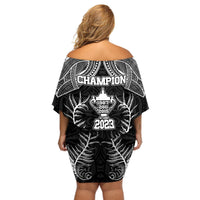 New Zealand Rugby Off Shoulder Short Dress Aotearoa Champion Cup History with Silver Fern LT03 - Polynesian Pride