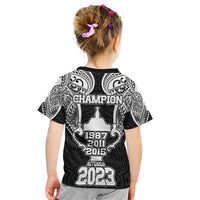 New Zealand Rugby Kid T Shirt Aotearoa Champion Cup History with Haka Dance LT03 - Polynesian Pride