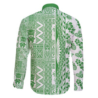 Hawaii Family Matching Off Shoulder Long Sleeve Dress and Hawaiian Shirt Aloha Tropical Plants Tribal Pattern Green Version LT03 - Polynesian Pride