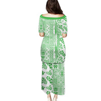 Hawaii Family Matching Puletasi Dress and Hawaiian Shirt Aloha Tropical Plants Tribal Pattern Green Version LT03 - Polynesian Pride