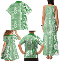 Hawaii Family Matching Tank Maxi Dress and Hawaiian Shirt Aloha Tropical Plants Tribal Pattern Green Version LT03 - Polynesian Pride