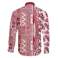 Hawaii Family Matching Long Sleeve Bodycon Dress and Hawaiian Shirt Aloha Tropical Plants Tribal Pattern Red Version LT03 - Polynesian Pride