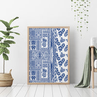 Hawaii Canvas Wall Art Aloha Tropical Plants Tribal Pattern Blue Version LT03 - Polynesian Pride
