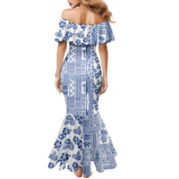 Hawaii Family Matching Mermaid Dress and Hawaiian Shirt Aloha Tropical Plants Tribal Pattern Blue Version LT03 - Polynesian Pride