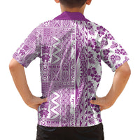 Hawaii Family Matching Off Shoulder Short Dress and Hawaiian Shirt Aloha Tropical Plants Tribal Pattern Pink Version LT03 - Polynesian Pride