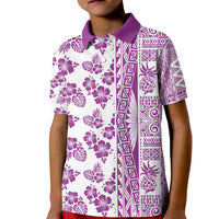 Hawaii Kid Polo Shirt Aloha Tropical Plants Tribal Pattern Pink Version LT03 Kid Pink - Polynesian Pride