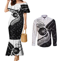 Personalised Aotearoa Lawn Bowls Couples Matching Mermaid Dress and Long Sleeve Button Shirt Maori and Silver Fern Half Style - Polynesian Pride