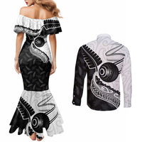 Personalised Aotearoa Lawn Bowls Couples Matching Mermaid Dress and Long Sleeve Button Shirt Maori and Silver Fern Half Style - Polynesian Pride