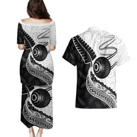 Personalised Aotearoa Lawn Bowls Couples Matching Puletasi and Hawaiian Shirt Maori and Silver Fern Half Style - Polynesian Pride