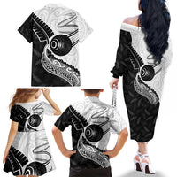 Personalised Aotearoa Lawn Bowls Family Matching Off The Shoulder Long Sleeve Dress and Hawaiian Shirt Maori and Silver Fern Half Style - Polynesian Pride