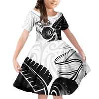 Personalised Aotearoa Lawn Bowls Family Matching Off Shoulder Short Dress and Hawaiian Shirt Maori and Silver Fern Half Style - Polynesian Pride