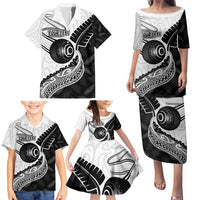 Personalised Aotearoa Lawn Bowls Family Matching Puletasi and Hawaiian Shirt Maori and Silver Fern Half Style - Polynesian Pride